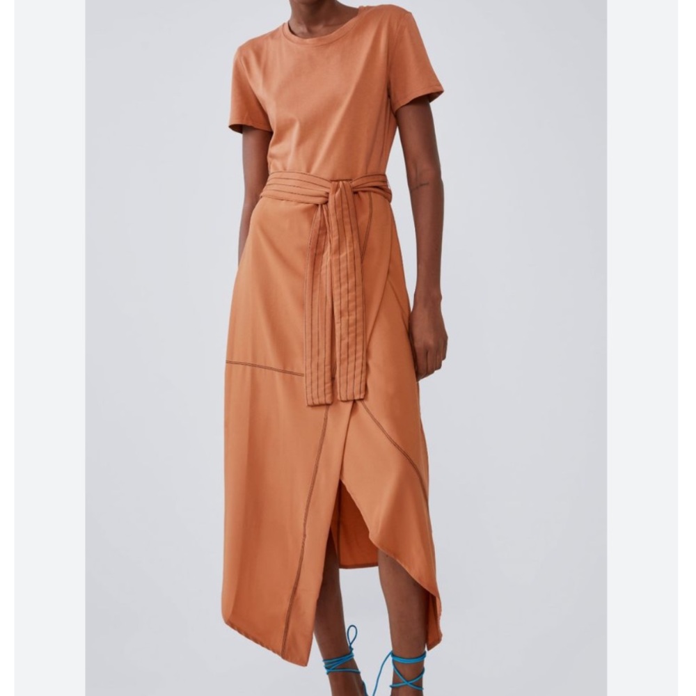 New! Zara Asymmetrical seam details panels coral dress size s